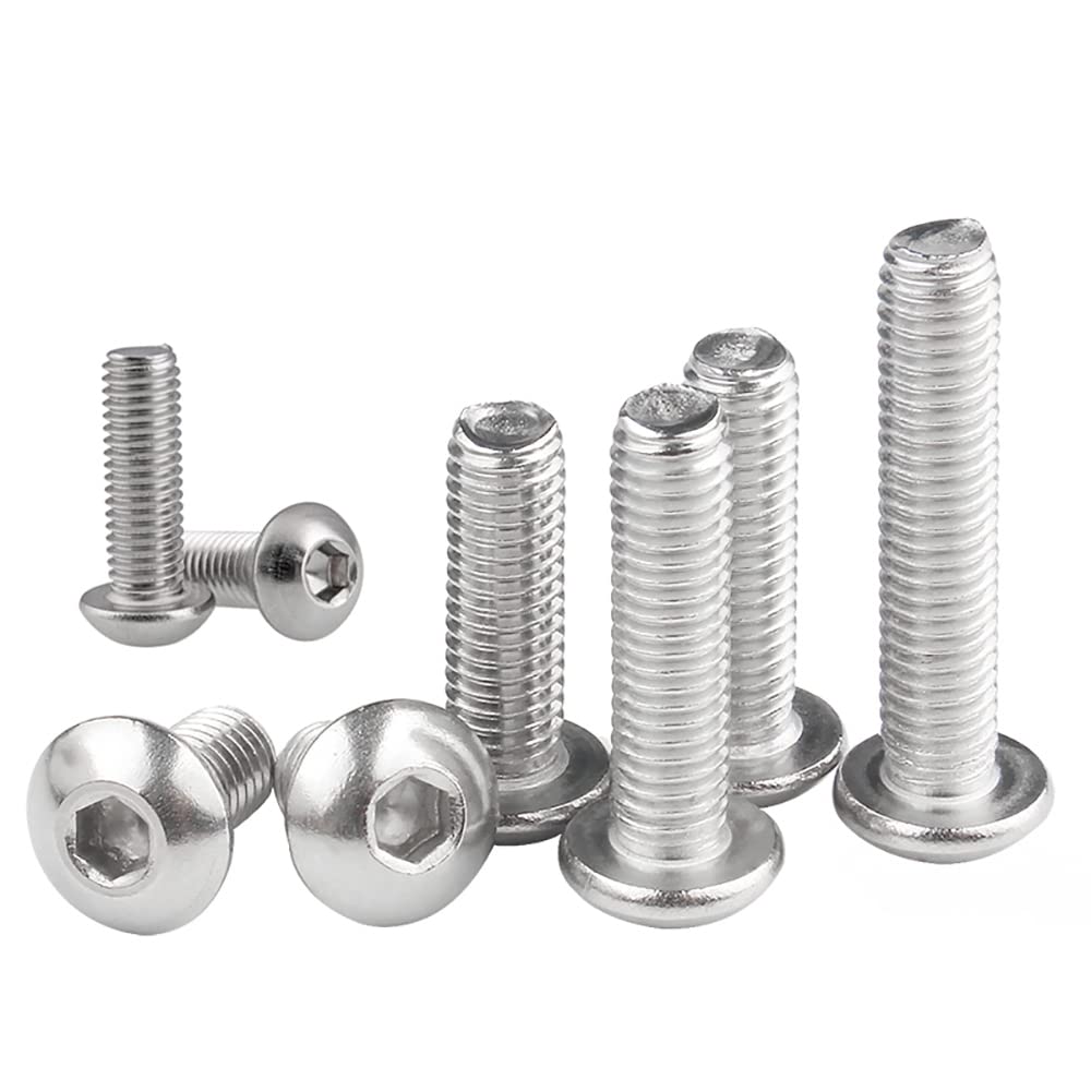 Lot de 100 boulons à tête cylindrique M6 x 20 mm en acier inoxydable, vis à tête cylindrique M6, vis à métaux argentées avec tête ronde pour réparation de menuiserie maison
