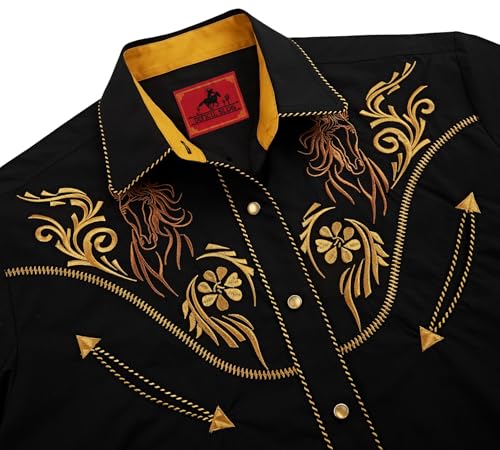 Men's Western Cowboy Shirt Embroidered Exquisite Long Sleeve Regular Fit Snap Button Down Shirts4