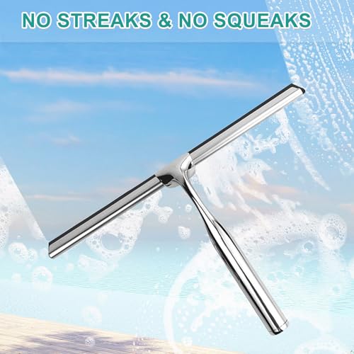 Image of 10 inch Multi Purpose Squeegee, Heavy Duty Window Silicon Scrubber, Window Duster, Stainless Steel Shower Squeegee for Glass Doors, Window, Shower Door, Car Windshield