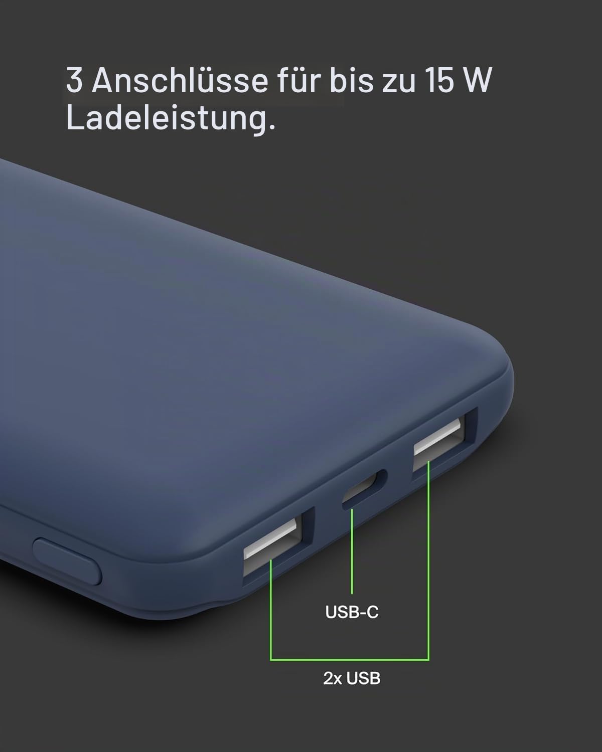 Belkin USB-C-Powerbank (10.000 mAh, 1 USB-C-Port und 2 USB-A-Ports zum Laden von iPhone, AirPods, iPad, Android- oder anderen Geräten mit bis zu 15 W) - Blau