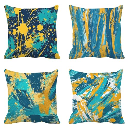 Housse coussin 80x80 sarcelle et orange imperméable pour canapé - 2