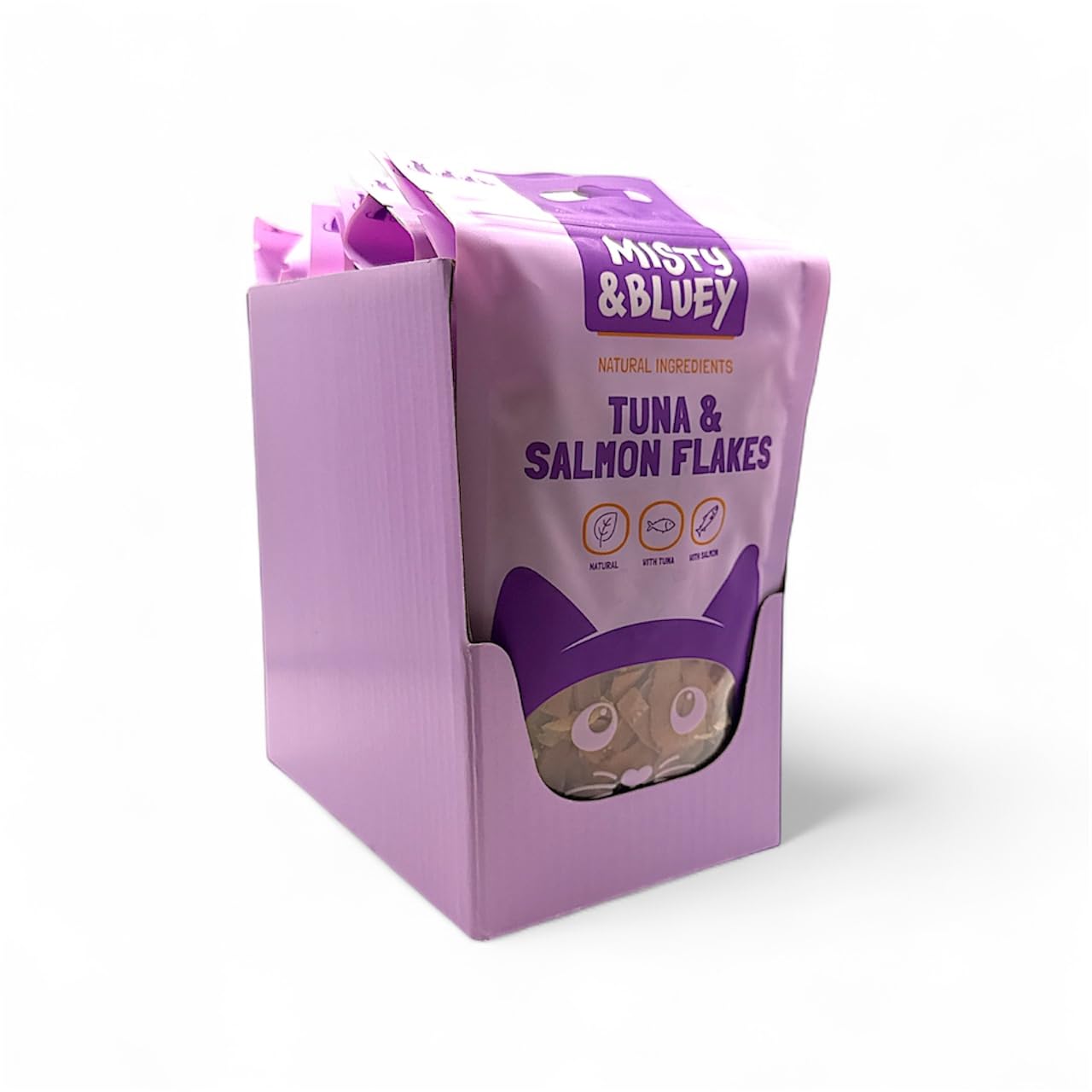 Misty & Bluey Tuna & Salmon Flakes, Natural Cat Treats, High Protein & Bursting With Flavour, Reward Or Training Treat, 50g (Case Of 12, Tuna & Salmon)