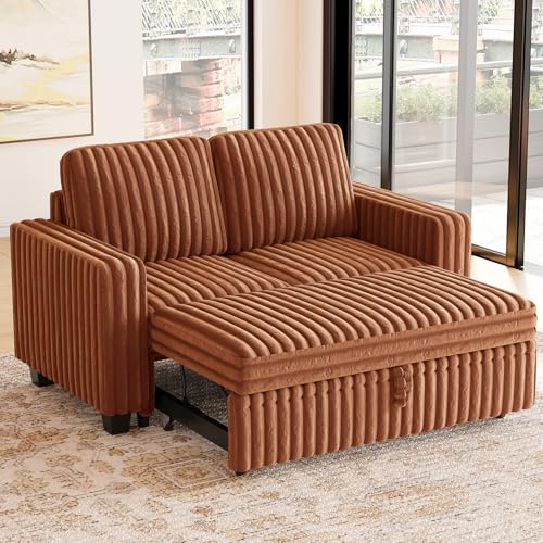 Belffin Corduroy Sectional Sleeper Sofa with Pull Out Bed Modular Sectional Loveseat Sofa Bed for Living Room Brick Red Couch Brick-red Sleeper Bed