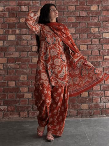 Image of ANNI Designer Farshi Salwar Suit for Women Cotton Printed | Kurta Dupatta Set for Woman | Straight Palazzo Outfit Square Neck Long Sleeve Ethnic Dress Stylish Womens Clothing