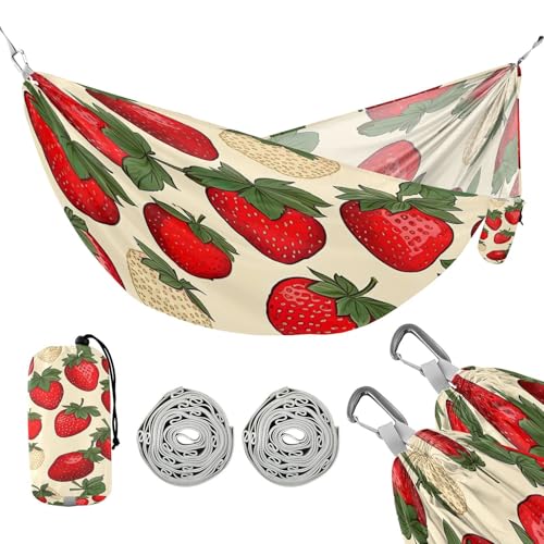ATTX Strawberry Pattern Camping Hammock - Lightweight & Portable Hammocks, Heavy Duty 330lbs Capacity for Indoor, Hiking, Backpacking, Travel, Backyard, Beach#389