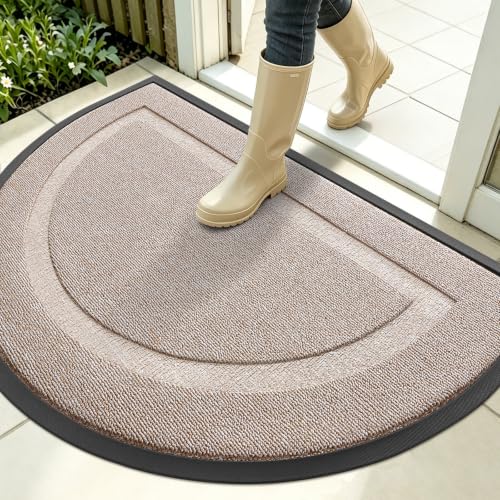 Image of OLANLY Half Circle Door Mat Indoor Outdoor Entrance Welcome, Waterproof All-Season, All-Weather Doormat, Sturdy Natural Rubber, Low Profile, Easy Clean Patio Porch Entryway Mat, 35x23, Camel