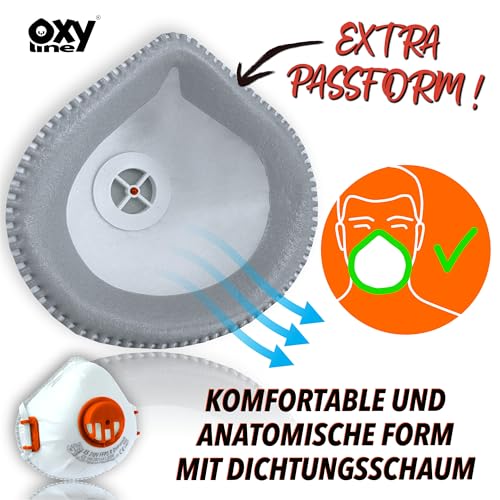 Oxyline XS 310 V FFP3 R D Wiederverwendbare Halbmaske Staubmaske Atemschutzmaske Schutzmaske mit Ventil, EXTRA FIT 10 Stk