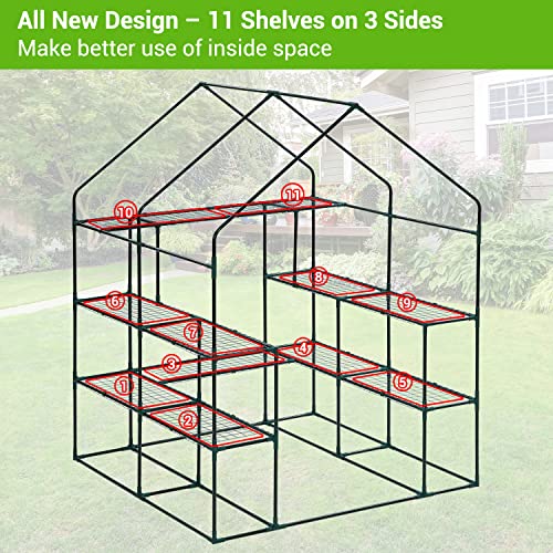 Image of Greenhouse for Outdoors with Screen Windows, Ohuhu Upgraded 4 Tiers 11 Shelves Walk-in Greenhouses with Durable PE Cover, Outside Garden Plastic Green House with Ground Pegs & Ropes for Stability