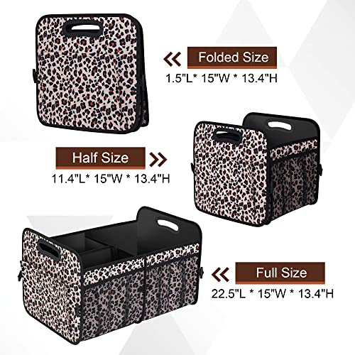 Image of Femuar Car Trunk Organizer, Large Capacity Collapsible Trunk Storage with 11 Pockets, Waterproof, Non-Slip, Suitable for Car, SUV, Truck, Van, Jeep, Sedan, Leopard Print