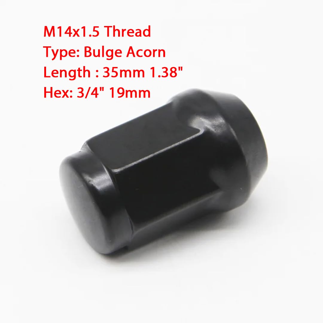 Nakrętki do Kół dla Dodge Challenger Charger, dla Forda Mustanga, 20 szt. nakrętek M14x1,5 czarnych, 19mm, sześciokątnych, 35mm