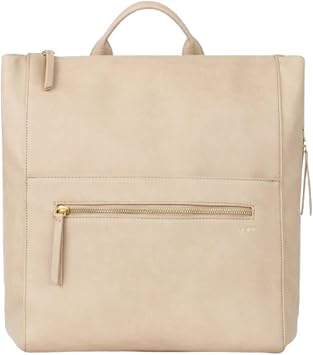FAWN DESIGN Diaper Bag, Square Faux Leather Diaper Bag Backpack, Adjustable Detachable Straps, 12 Pockets and Laptop Sleeve, Vegan Leather, Large Capacity Baby Bag for Mom, 15 x 12 x 8 inches, Beige