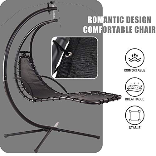 Vnewone Patio Chair Hammock Stand Outdoor Chair Swings for Adults Hanging Chaise Lounger Chair Floating Chaise Canopy Swing Arc Stand Air Porch Lounge Chair for Patio Indoor (Black)