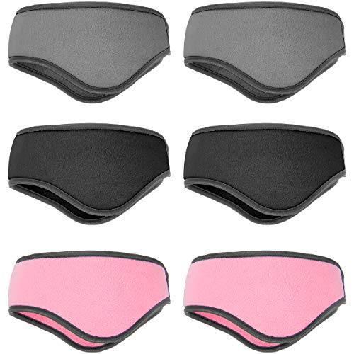 Alphatool 6 Pieces Full Cover Fleece Ear Warmers Headband- Fleece Winter Headbands Cold Weather Earmuffs Ear Muffs Cover Headband for Running Skiing Cycling Yoga Outdoor Sports (Black, Pink, Grey)