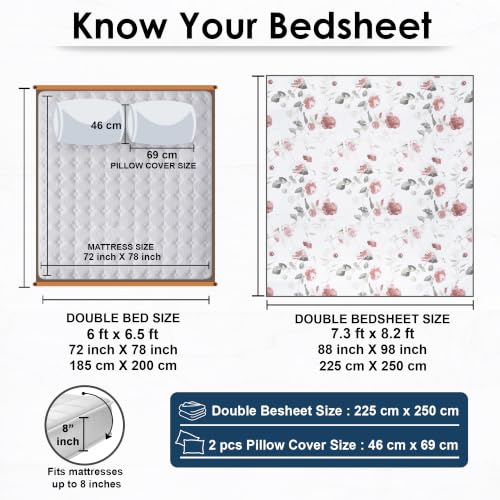 Image of Dew Cotton Bedsheet for Double Bed 160 TC 250 x 225 CM, White