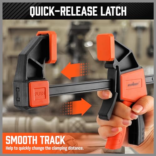 Image of HORUSDY 6-Inch Bar Clamps for Woodworking, 2-Pack Quick Grip Clamps, Heavy-Duty F-Clamp & Spreader, Trigger Clamp with 150 LBS Load Limit for Woodworking, Carpentry, and DIY Projects
