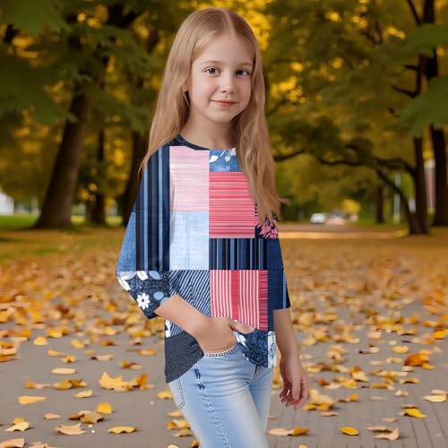 Fall Boys Shirts 2025 3/4 Length Sleeve Cute Tops Floral Print Crew Neck 3/4 Sleeve Dressy Casual Outfit Trendy3