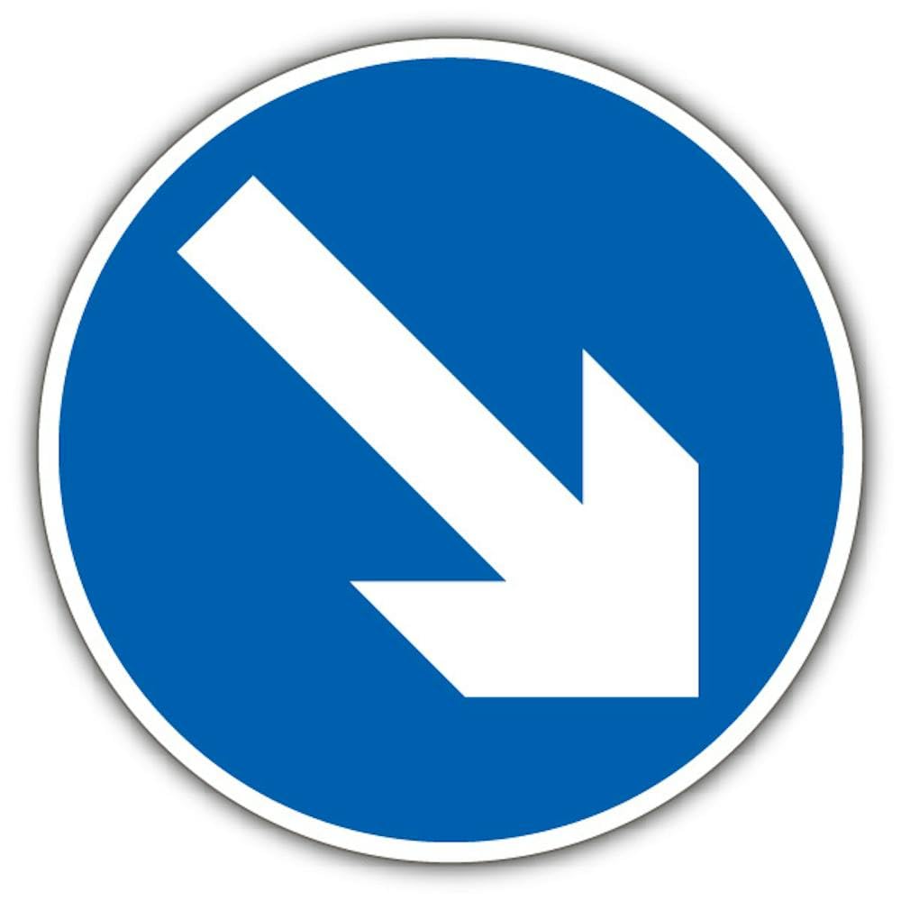 V Safety Keep Right Arrow Safety Sign - 250 x 250 mm - RA1 Reflective 3mm Aluminium Composite