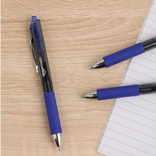 Image of Amazon Basics Retractable Gel Pens, Fine Point 0.7mm, Smooth Writing, No-Smear Ink, Blue, 12-Pack