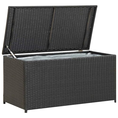 vidaXL Boîte de Rangement de Jardin Coffre de Rangement d'Extérieur Banc de Rangement Stockage Arrière-Cour Résine Tressée 100x50x50 cm Noir