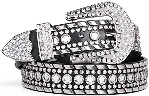 SUOSDEY Rhinestone Belt for Men Women Western Cowboy Cowgirl Bling Studded Leather Belt for Jeans Pants