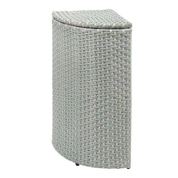 RIVERTON CANDLE & BATH for 15.56 Gal. All-Weather Wicker/Metal Corner Lid Hideaway Outdoor Trash Can, Mint Blue/White