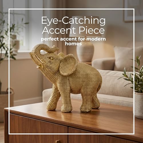 Figura decorativa de elefante en resina dorada de 7 pulgadas miniatura 4