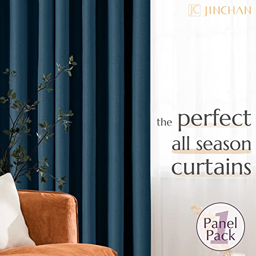 Jinchan Linen Textured Curtains For Living Room Bedroom Room Darkening Curtains Window Curtain Panels Drapery Grommet Top 1 Panel, Blue, W100 X L84 #TOP5