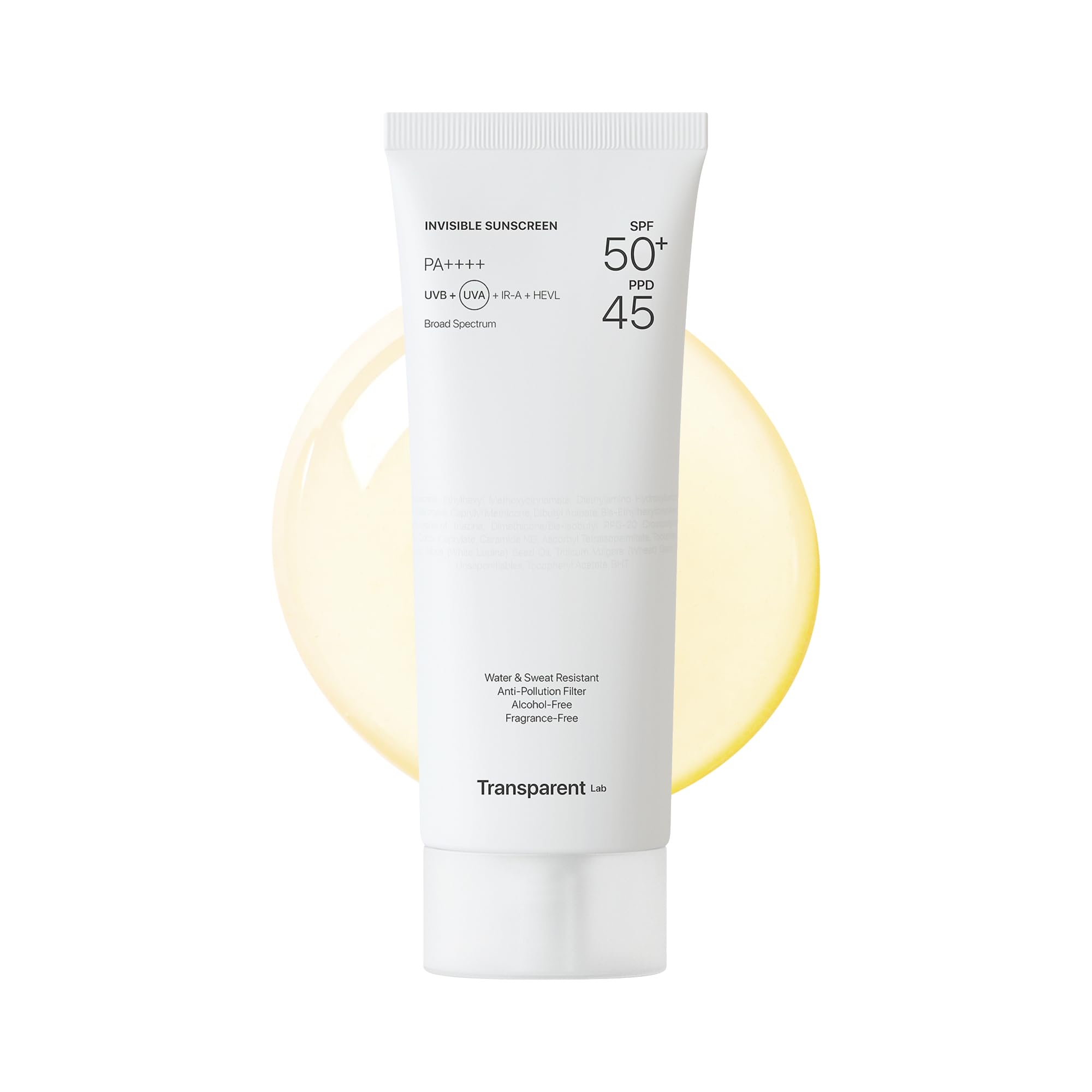 Transparent Lab Invisible Sunscreen SPF50+ 100 ml – Crème solaire visage, Vitamine C, Céramides, Vitamine E, haute protection contre les UVA/UVB et la lumière bleue, texture sèche sans traces blanches
