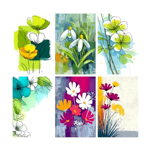 Image of SiddArtify Floral Botanical Wall Art Prints Set - Watercolor Flower Poster Decor for Living Room Bedroom Office - 12x18 inch Sticker Pack of 6