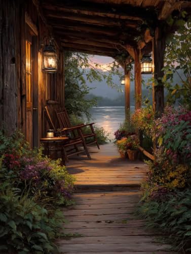 Cuadros para Pintar por Números de Cabaña y Bosque para Decoración de Salón