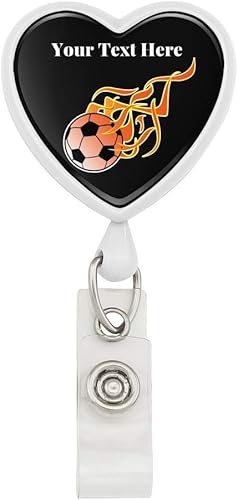 Personalized Custom 1 Line Flaming Hot Soccer Ball Heart Lanyard Retractable Reel Badge ID Card Holder