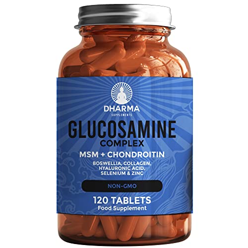 DHARMA Glucosamin mit Chondroitin, MSM, Kollagen, Hyaluronsäure, Boswellia, Selen und Zink | Zur Gelenk- und Knorpelunterstützung | 120 Tabletten | Non-GMO, GMP, keine Zusatzstoffe, glutenfrei