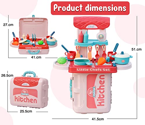 Image of Zest 4 Toyz Kitchen Set for Girls 3-in-1 Portable Suitcase Toy Kitchen Cooking Set with Pots Utensils & Food Toy for Kids (19 Pieces) Role Play Home Game for Girls