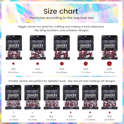 Image of Rhinestones Flatback Rhinestones for Crafts Glass Nail rhinestones Nail Gems Crystals Non Hotfix Rhinestones for Makeup Bags Shoes Decoration DIY(SS6,1440pcs,Dark Siam)