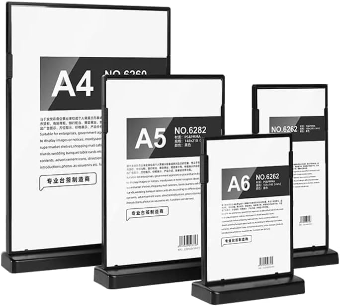 ECKEK ABS Plastic Sign Holder?Menu Displays T Shape Sign Stand (Vertical Black A5 148×210mm/ 5.83×8.27 inches)