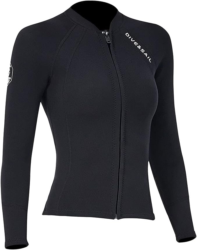 Wetsuit Top Women Men 2MM Neoprene Wetsuit Jacket Long Sleeve Diving Surfing Top, 3MM 1.5MM Wetsuits Shirt Vest Scuba Swimming Snorkeling Suit Swimsuit Warm Front Zip for Water Sports