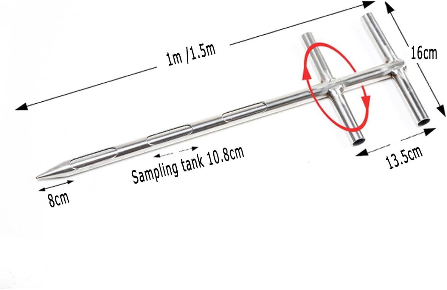 Sonda do pobierania próbek gleby – dwuwarstwowa obrotowa rurka do pobierania próbek proszku z uchwytem obrotowym o 90° do nawozów stałych i pielęgnacji roślin, 1,9 x 150 cm