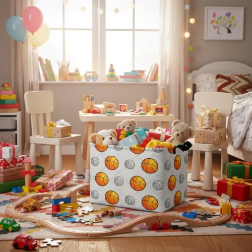 Image of Kid Cute Nursery Storage Basket Baby Toy Clothes Storage Bin Playroom Bedroom Decor Gift Basket (Basketball)