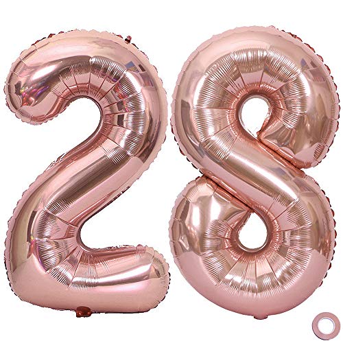 Juland Rose Gold Number Balloons Large Foil Mylar Balloons 40 Inch Giant Jumbo Number Balloons XXL for Birthday Party Decorations â€“ 28