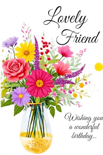 Happy Birthday Card for Her Beautiful Happy Birthday Card for Friend-Lovely Card for Female Friend with Worded Verse for Special Person/Lovely Friend-Traditional Design Card-Eco-Friendly