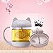 Digoon 10 oz Cute Cat Glass Cup Tea Mug With Fish Tea Infuser Strainer Filter