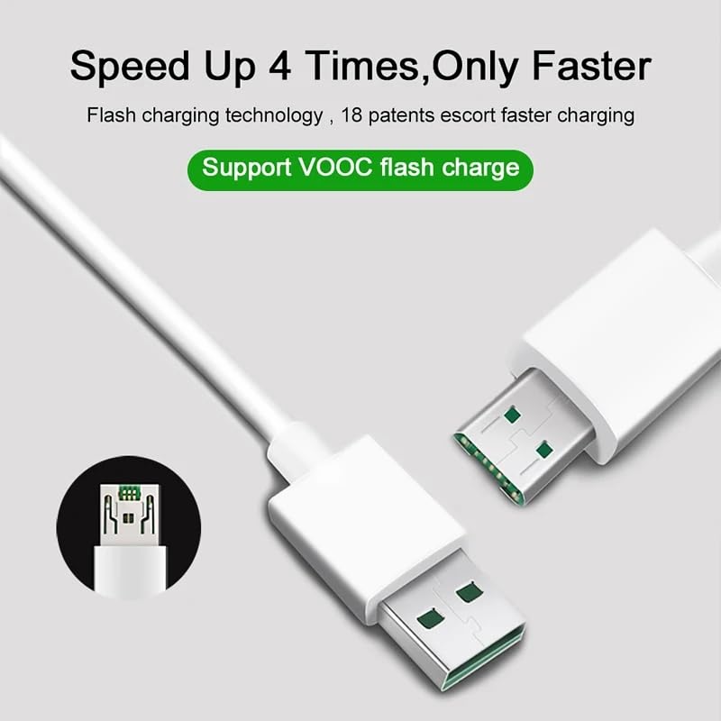 Image of VOOC Super Fast Charging & Data Sync Micro USB Cable Compatible For Oppo F11 /F11 Pro /F9 Pro /Realme 3 Pro Up To 4 Amp For All Oppo /Realme VOOC Compatible Smartphone(NOT Type C),1M,White