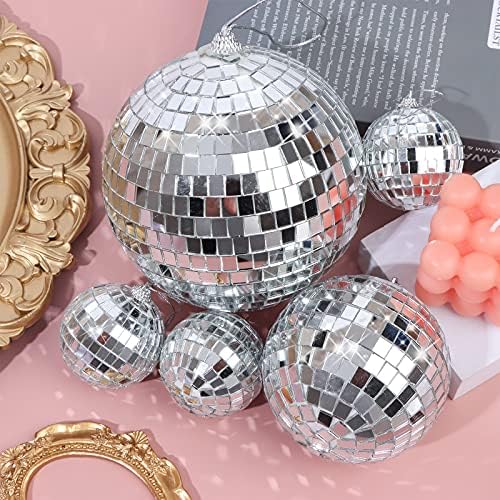 8 Pieces Mirror Disco Balls Silver Hanging Disco Light Mirror Ball for Retro Party, Fun Party, Home Bands Decorations