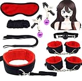 Neck to Wrist BDSM Straps Bondaged with Wrist Ankle and Thigh Restraint Kit for Couples Under King Size Bed Toys Sex Rope Blind fold and Hand Ties Adult Play Handcuffs for Grownups Bedroom Set Sweater