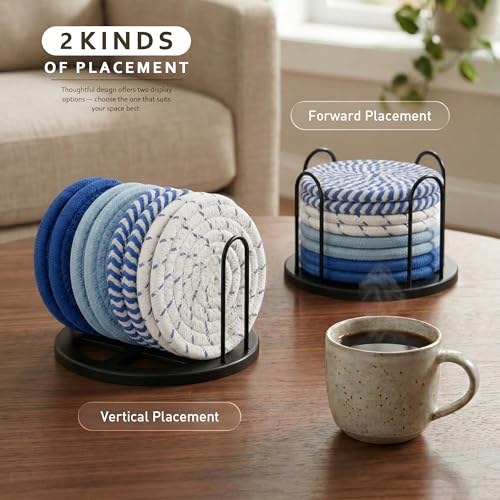Image of Coasters Set of 8 for Drinks, 4 Inch Large Coaster for Coffee Table, Tabletop Protection for Hot & Cold Drinks, Versatile Coasters for Home Decor, Non-Slip & Easy to Clean, Coffee (SA11)