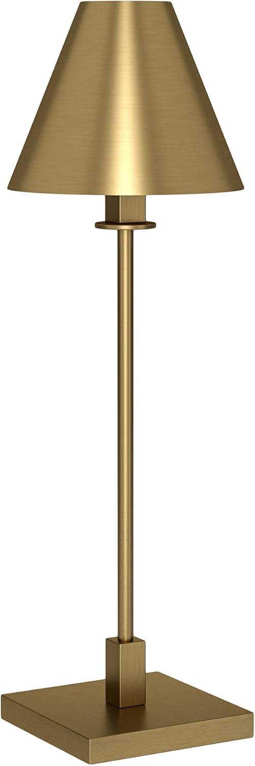 Henn&Hart 28" Modern 1-Light Table Lamp with White Fabric Cone Shade for Dining Room, Living Room, or Office, Gold/Cloud White