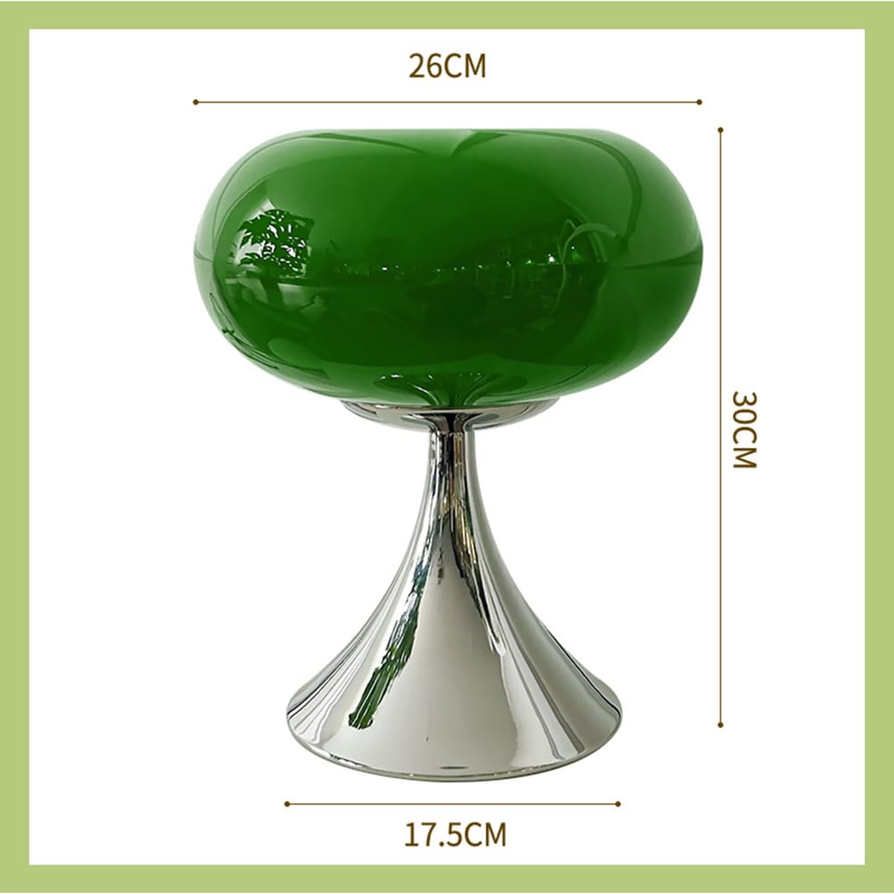 Lampa stołowa zielona z kablem Lampa stołowa LED w stylu vintage z szklanym kloszem 3000K/4500K/6000K Lampa Bauhaus Macaron Lampa retro w kształcie grzyba Zielona dekoracyjna lampka nocna do salonu