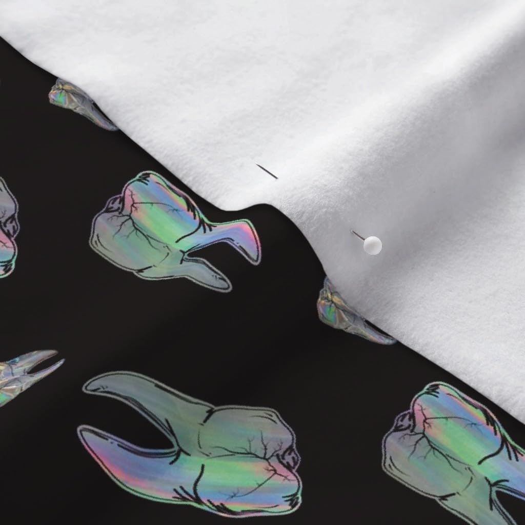 Spoonflower Fabric - Black Tooth Dental Anatomy Teeth Body Rockabilly Decor Kids Goth Printed on Polartec(R) Fleece Fabric by The Yard - Sewing Blankets Loungewear and No-Sew Projects