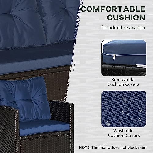 Outsunny 4-Piece Patio Furniture Set, Rattan Wicker Chair W/Table, Outdoor Conversation Set With Cushion For Backyard, Porch, Or Garden, Blue #TOP4
