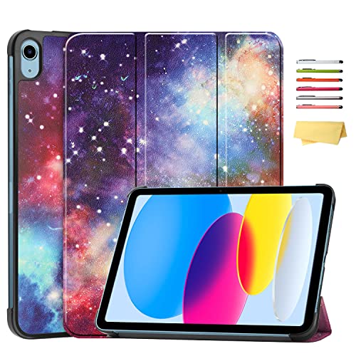 for iPad (A16) 11th Generation Case 11 inch 2025 & iPad 10th Generation Case 10.9 inch 2022, UUcovers Folio Stand Tri-fold Smart Cover with Auto Wake/Sleep PU Leather Shockproof Shell, Purple Galaxy